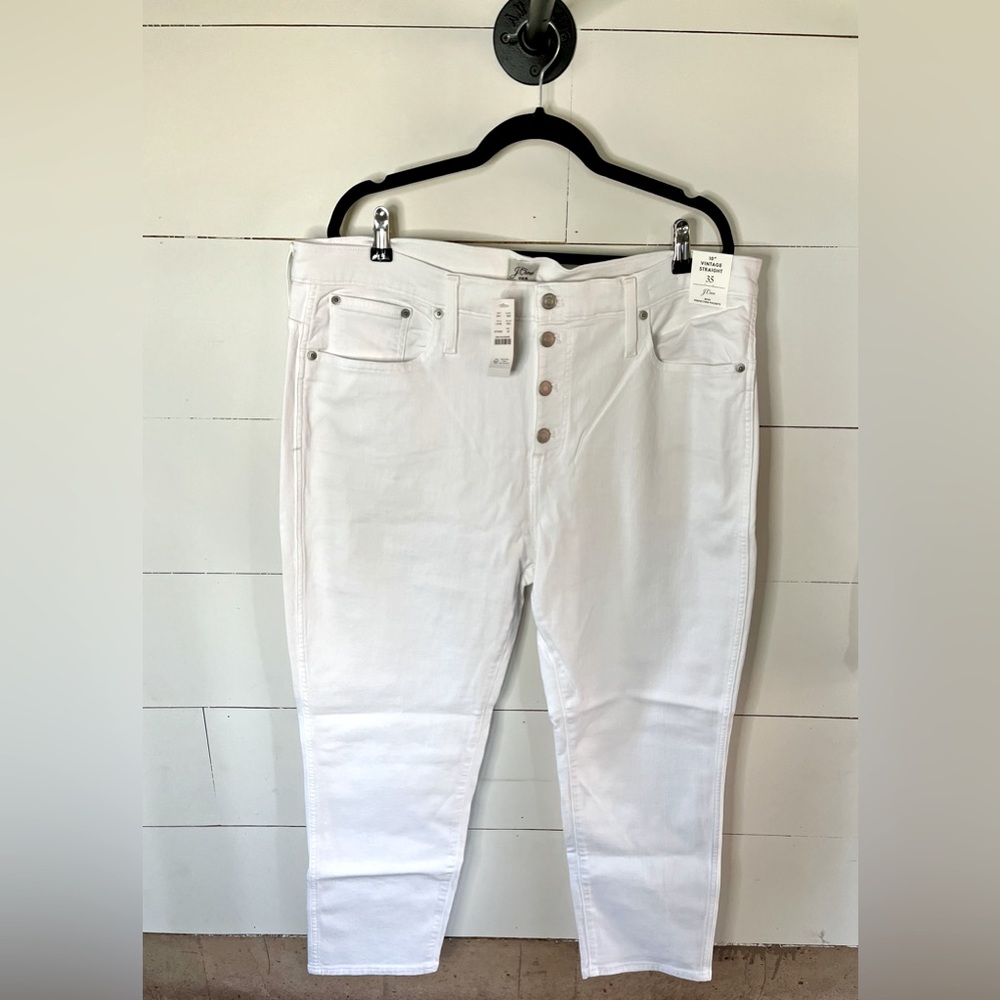 NWT J. Crew Pure White 10" Vintage Straight Jeans Size 35 Plus Size High Rise